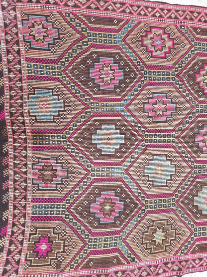 9'5x6'6 flatwoven with embroidery rug, kilim rug, turkish hand made rugs vintage turkish rugs oushak rug vintage oushak rug, wool rug