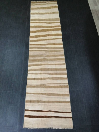 Neutral Vintage Runner rug , Neutral Flat woven Kilim Runner 11.6 x 2.7 Oriental Runner Rug, Oriental Carpet, Vintage Kilim Rug Wool Carpet
