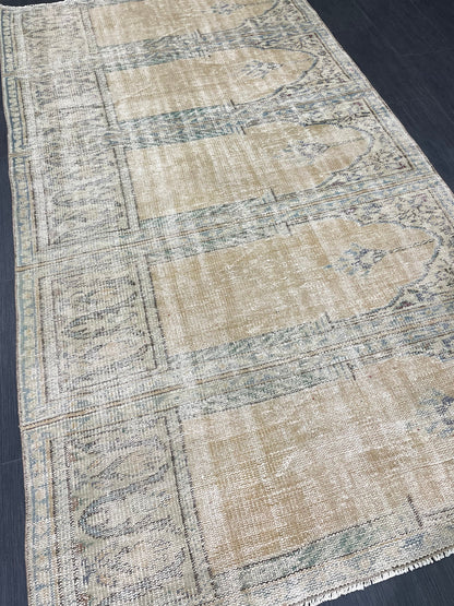 Oriental RUG TURKISH Rug 4.3 x 7.6 Vintage Oushak Rug Vintage Persian Rug Wool Meditation Rug Handmade Rugs Vintage Prayer Rug