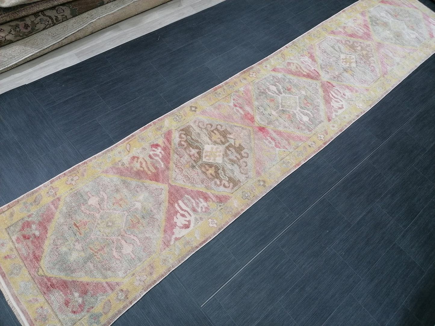 Oushak turkish runner rug 3x14'5 oushak new production wool runner rug pastel hallway runner rug handmade runner