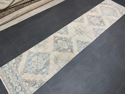 Muted Runner Rug 2.6 x 12.4 ft Turkish Runner Rug Vintage Runner Rug Hallway Runner Rug Faded Kitchen Runner Rug Wool Runner Rug Handmade