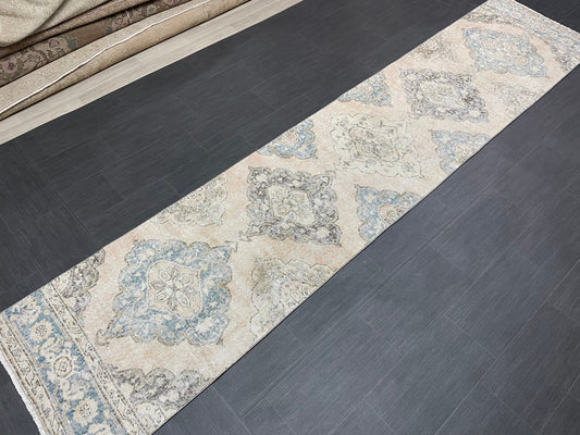 Muted Runner Rug 2.6 x 12.4 ft Turkish Runner Rug Vintage Runner Rug Hallway Runner Rug Faded Kitchen Runner Rug Wool Runner Rug Handmade