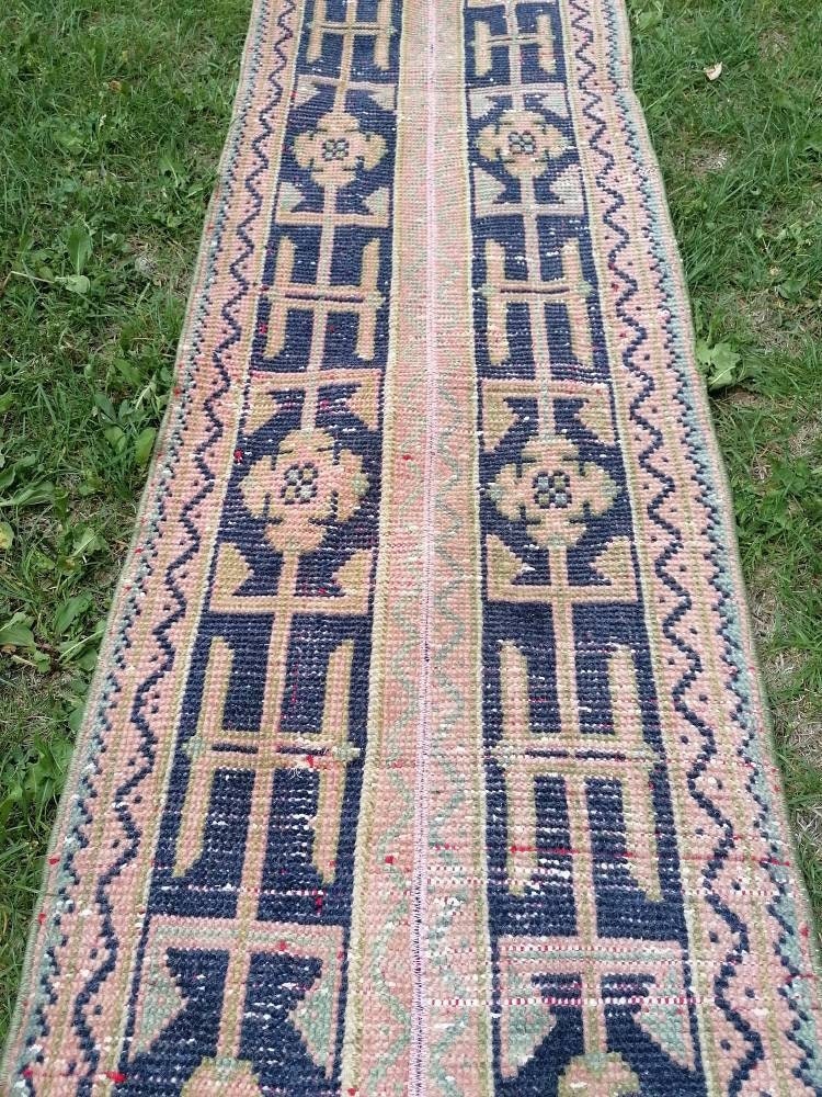 2x10 feet overlong runner, turkish runner rug, pink vintage runner rug, hallway handmade rug, kitchen runner rug, wool rug overlong runner