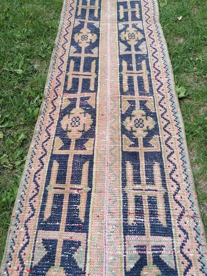 2x10 feet overlong runner, turkish runner rug, pink vintage runner rug, hallway handmade rug, kitchen runner rug, wool rug overlong runner