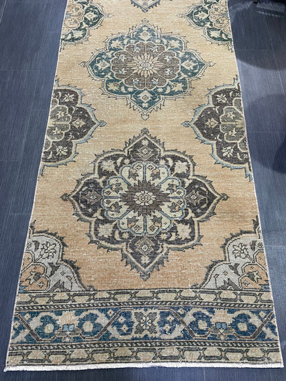 Muted  Handmade Runner Rug, Turkish Runner 2.10 x 13 Rug, Vintage Runner Rug Hallway Runner Rug, Hand Knotted Runner Rug, Persian Runner