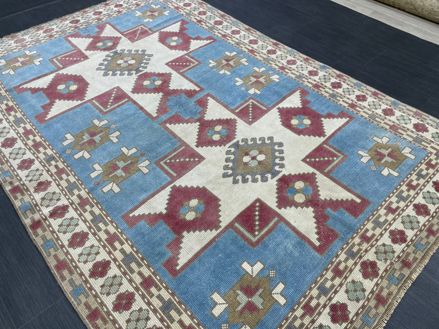 Hand Knotted Rug 5.3 x 7.6 Handmade Rug, Blue Oushak Rug Navy Vintag Rug BLUE Rug Turkish Rug, Farmhouse Rug, Vintage Rug, Wool rug