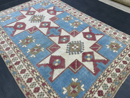 Hand Knotted Rug 5.3 x 7.6 Handmade Rug, Blue Oushak Rug Navy Vintag Rug BLUE Rug Turkish Rug, Farmhouse Rug, Vintage Rug, Wool rug