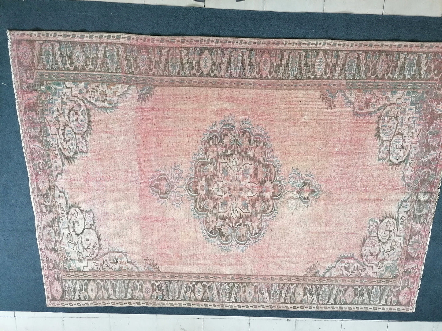 6x8'6 large oushak rug, distressed wool rug, rustic turkish handmade rug, living room rug, hand knotted rug.