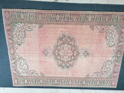 6x8'6 large oushak rug, distressed wool rug, rustic turkish handmade rug, living room rug, hand knotted rug.