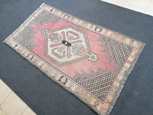 3.7 x 6.4 Muted soft colors rug vintage turkish rug, oushak vintage rug,