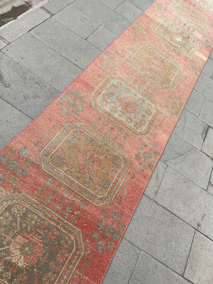 Wool Extra Long Turkish Runner Rug, Very Long Oushak Runner 2.7 x 18.9 ft Rug, Vintage Runner Rug, XL Handmade Runner Rug Staircase carpet