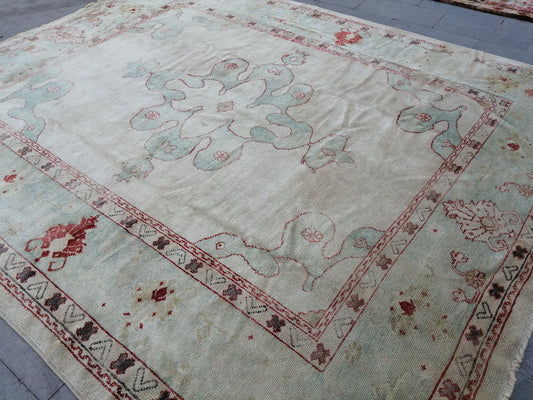 Muted OUSHAK RUG, 9.3 x 11.7 TURKISH Oushak Rug, Vintage Oushak Rug Wool Oushak Rug Hand Made Rugs, Authentic  Oushak Rug