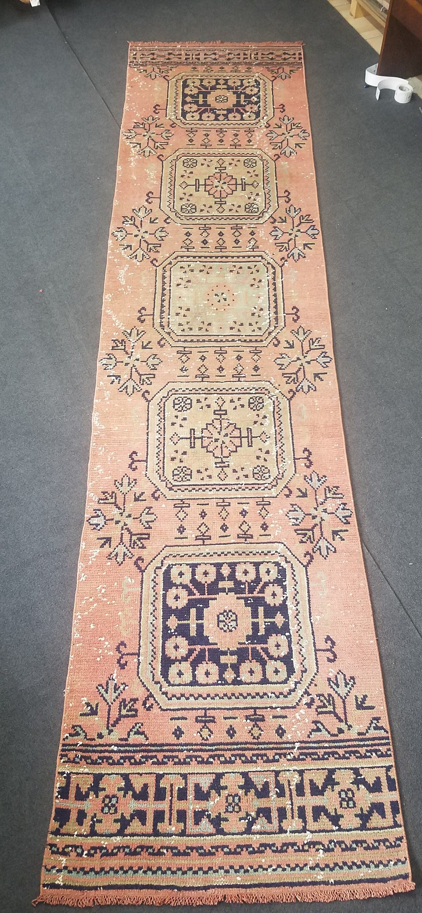 Wool runner rug 2'9x11'6 vintagevintage oushak runner rug unique hand made rug kitchen runner rug