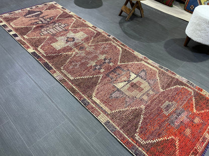 Turkish Runner Rug, Muted Vintage Runner 2.6 x 7.8 Rug, Persian Hallway Runner Rug, Kitchen Runner Rug Oriental Distressed Runner