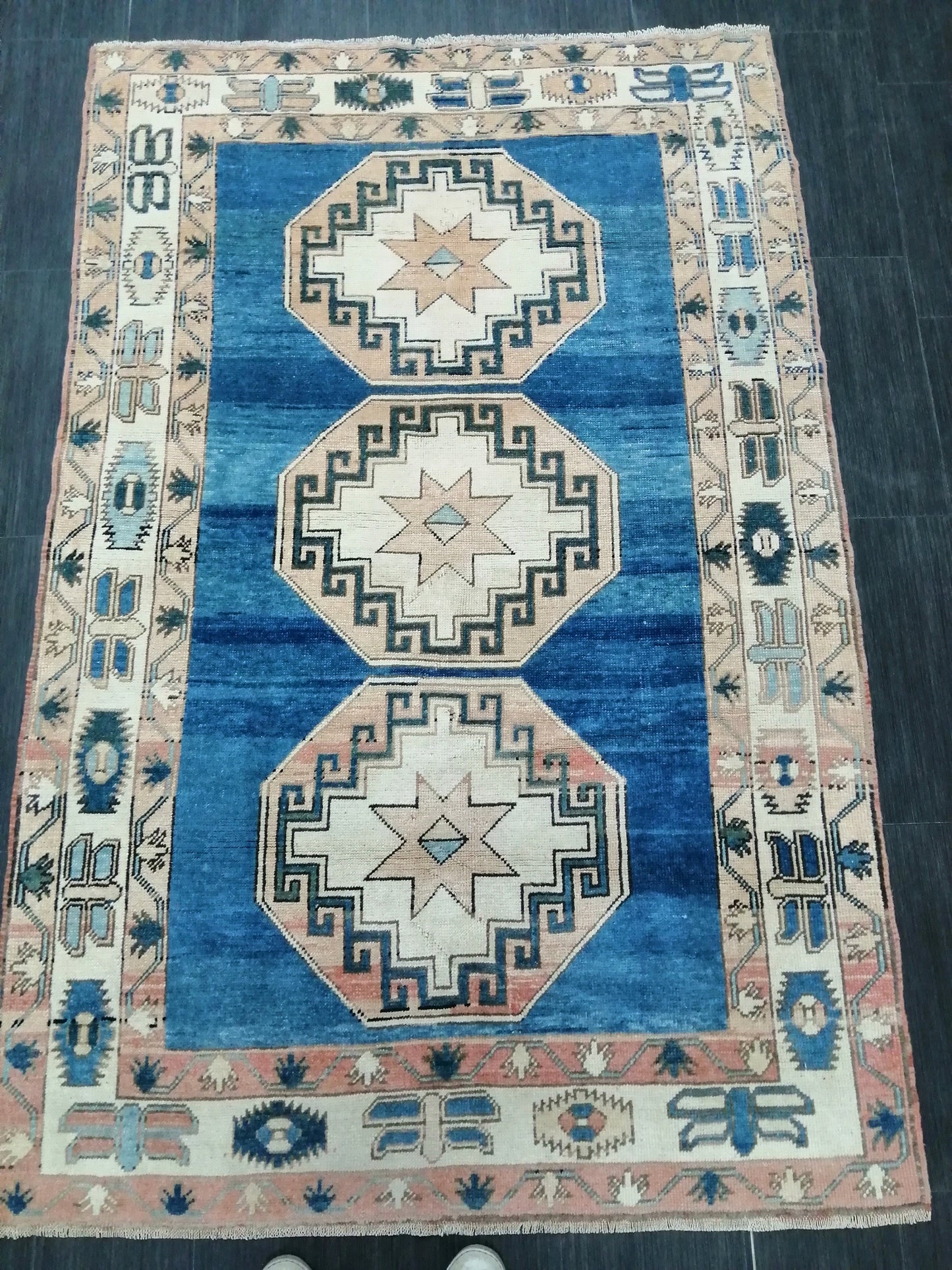 Blue Wool Rugs, 6.5 x 4.2 Vintage Hand Made Rug, Oushak Rug, Turkish Rug, Farmhouse Rug, Vintage Rug, Wool rug Oriental Rug