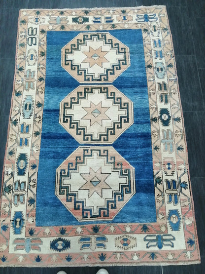 Blue Wool Rugs, 6.5 x 4.2 Vintage Hand Made Rug, Oushak Rug, Turkish Rug, Farmhouse Rug, Vintage Rug, Wool rug Oriental Rug
