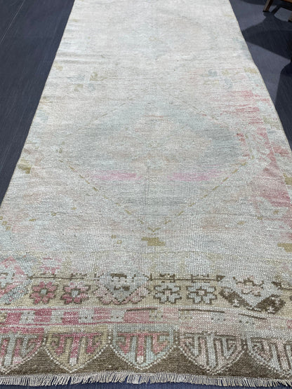 Muted Oushak Runner Rug 3 x 12.5 Vintage Turkish Runner Rug Vintage Runner Rug Hallway Runner Rug Kitchen Runner Rug Wool Runner Rug
