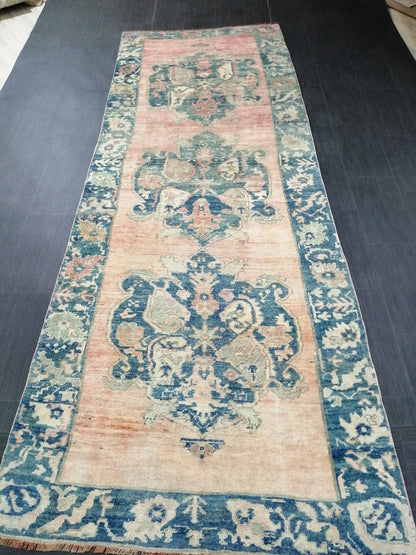 Oushak Runner Rug 11.6 x 4 Turkish Runner Rug Vintage Runner Rug Blush Hallway Runner Rug Kitchen Runner Rug Wool Runner Rug Wool Oushak Rug