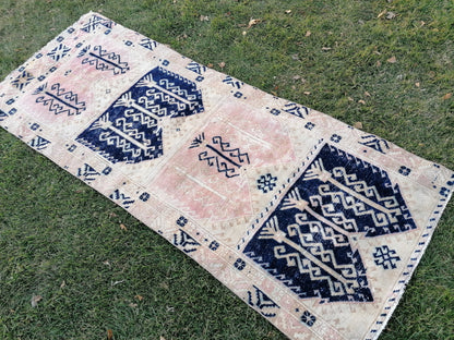 Oushak vintage rug vintage hand made rug 3'2x8'2 living room rug, area rug