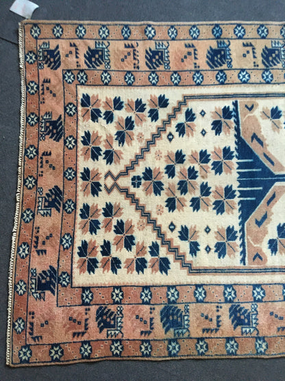 3.6x6 feet wool natural muted turkish kitchen rug, living room floor bohemian rugs, vintage brown large rug, bedroom area rug, wide blue rug