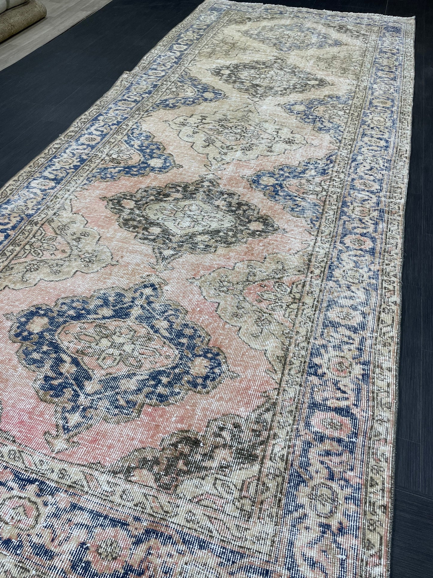 Vintage Runner Rug 4.8 x 11.8 Muted Turkish Runner Rug Hand Made Runner Rug Vintage Runner Rug Hallway Runner Rug Distressed Runner