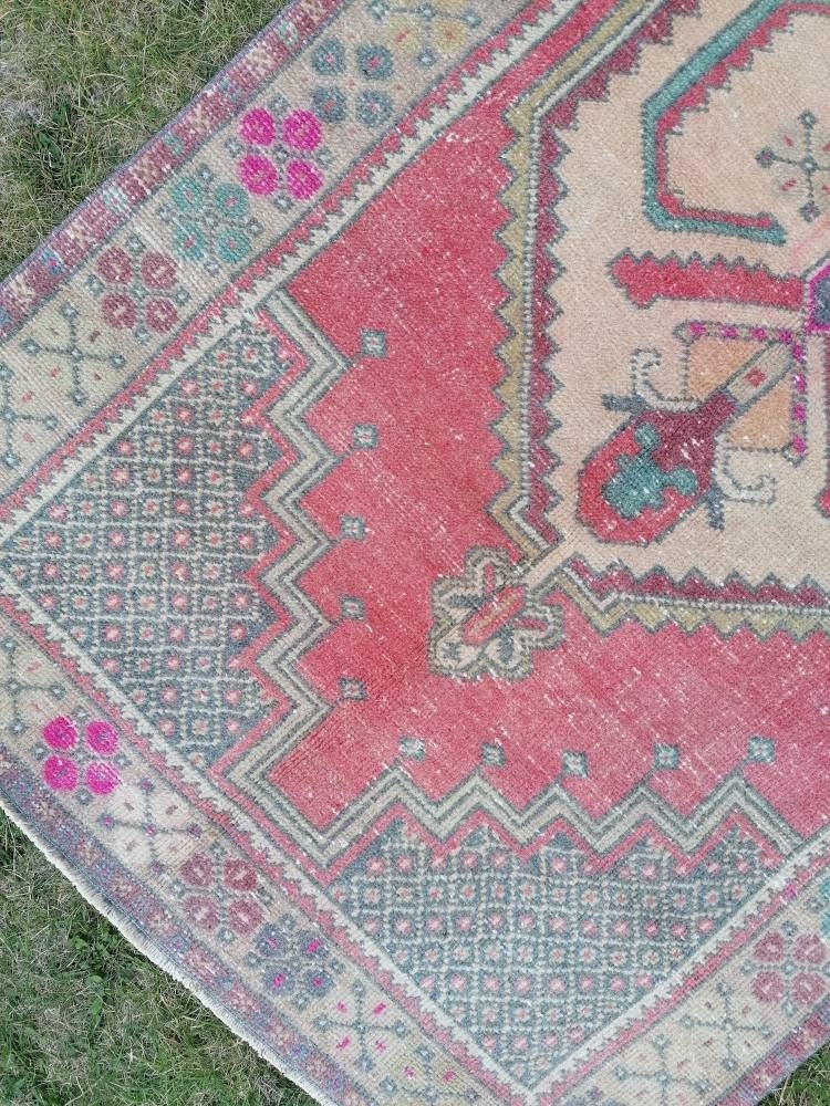 Turkish wool rug vintage handmade rug oushak rug kitchen rug bohemian rug 3'8x6'4 feet