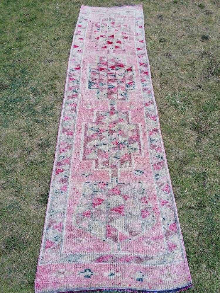 Vintage turkish runner 2'10x11 oushak high pile runner, hallway runner, vintage runner rug, hand made wool rug, kitchen rug, oushak rug