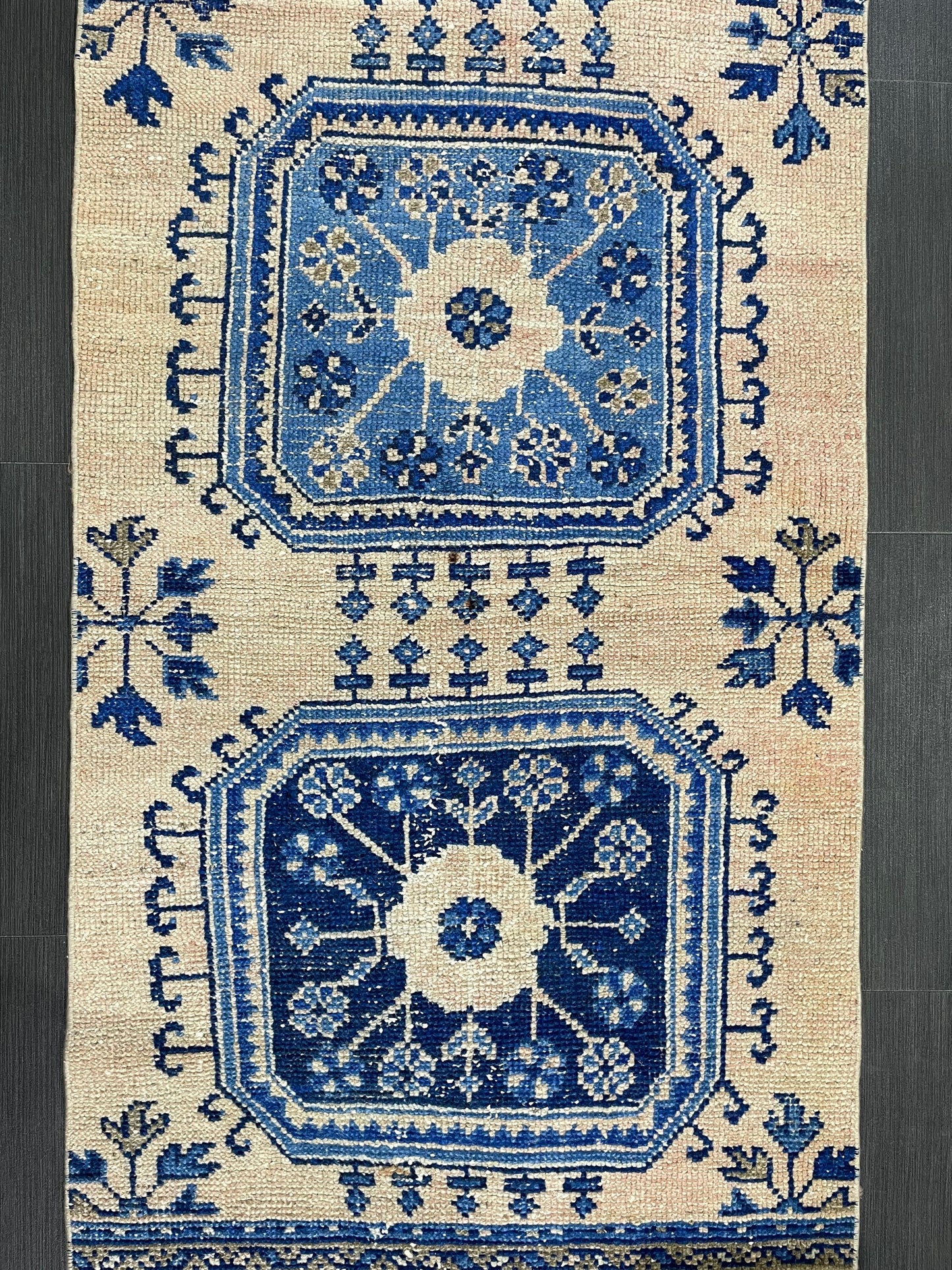 Blue and Blue Vintage Runner Rug Vintage Oushak Runner Rug 2.7 x 12  Hallway Runner Rug Turkish Kitchen Runner Antique Oriental Runner Rug