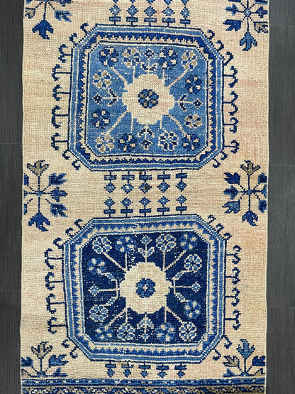 Blue and Blue Vintage Runner Rug Vintage Oushak Runner Rug 2.7 x 12  Hallway Runner Rug Turkish Kitchen Runner Antique Oriental Runner Rug
