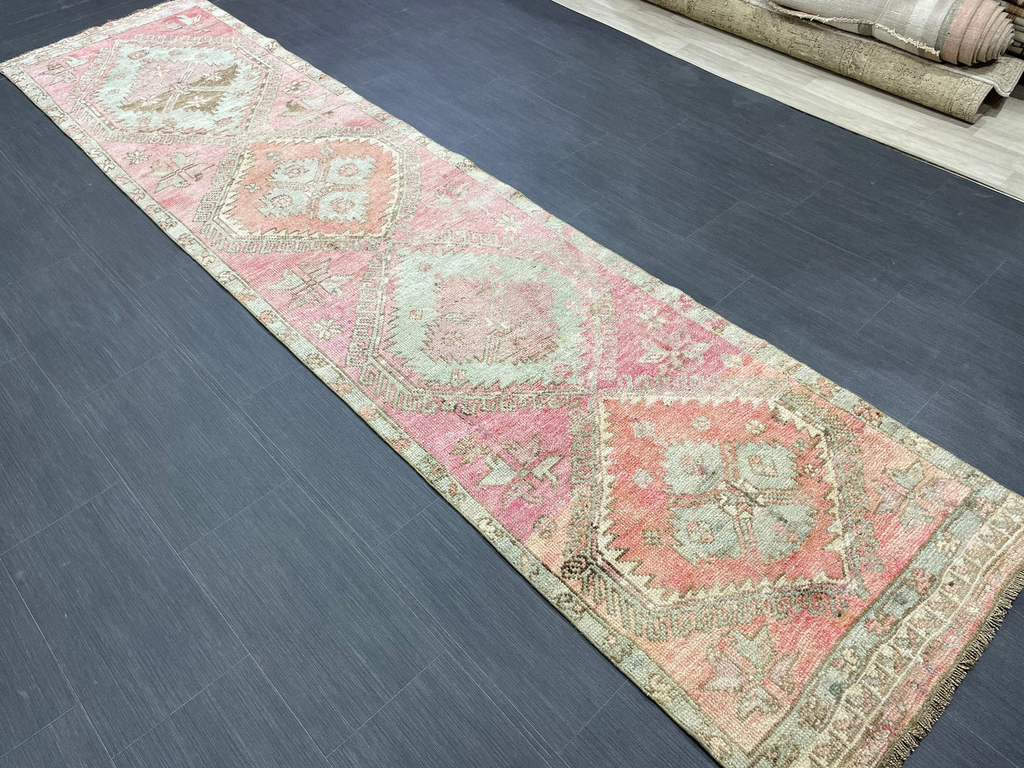 Vintage Runner Rug 2.6 x 11 Muted Turkish Runner Rug Muted Oushak Runner Rug Hallway Runner Kitchen Runner Rug Wool Runner Star Rug