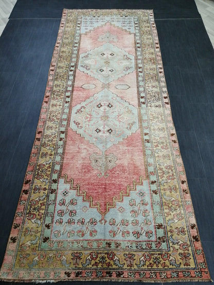 Floral Oushak Runner Rug 4.4 x 11.9 Turkish Runner Rug Vintage Runner Rug Hallway Runner Rug Kitchen Runner Rug Antique Wool Runner Rug
