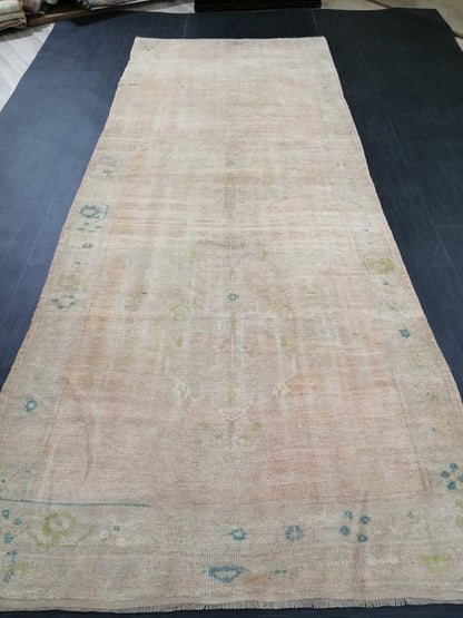 4.6 x 11.5 Muted Wool Runner Rug  Muted Oushak Runner Rug Turkish Runner Rug Vintage Runner Rug Hallway Runner Rug Kitchen Runner Rug