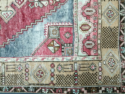 Muted OUSHAK RUG 4.2 x 8.3  Muted Vintage Rug Vintage Rug  Ice Blue Wool Oushak Rug Hand Made Rugs Vintage Turkish Rug