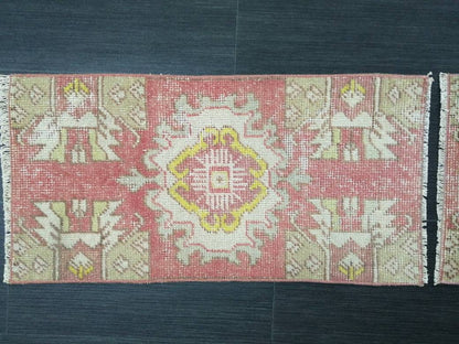 Vintage Turkish Rug Twin Mini Rug Bathroom Rug Pair Turkish Rug Oushak Rug Persian Hand Made Rug Vanity Rug Vintage Rug