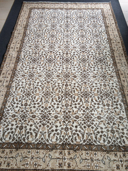 Hand Made Rug Turkish Vintage Rug Oushak Rugs Rustic Rug Wool Oushak Rugs floral Farmhouse Rug, Pastel Vintage Rug Muted Neutral Wool Rug