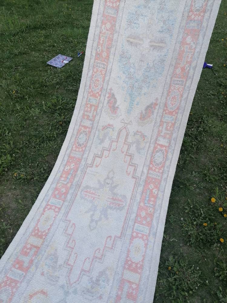 2'10x13'4 oushak wool runner, turkish oushak new produced handmade rug, muted hallway runner rug