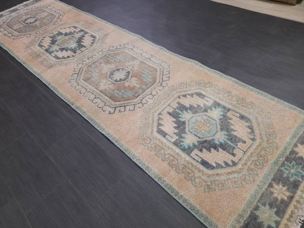 Vintage Runner Rug 3 x 11.6 Turkish Runner Rug Handmade Runner Rug Hallway Runner Kitchen Runner Rug Wool Runner Rug Oriental Runner
