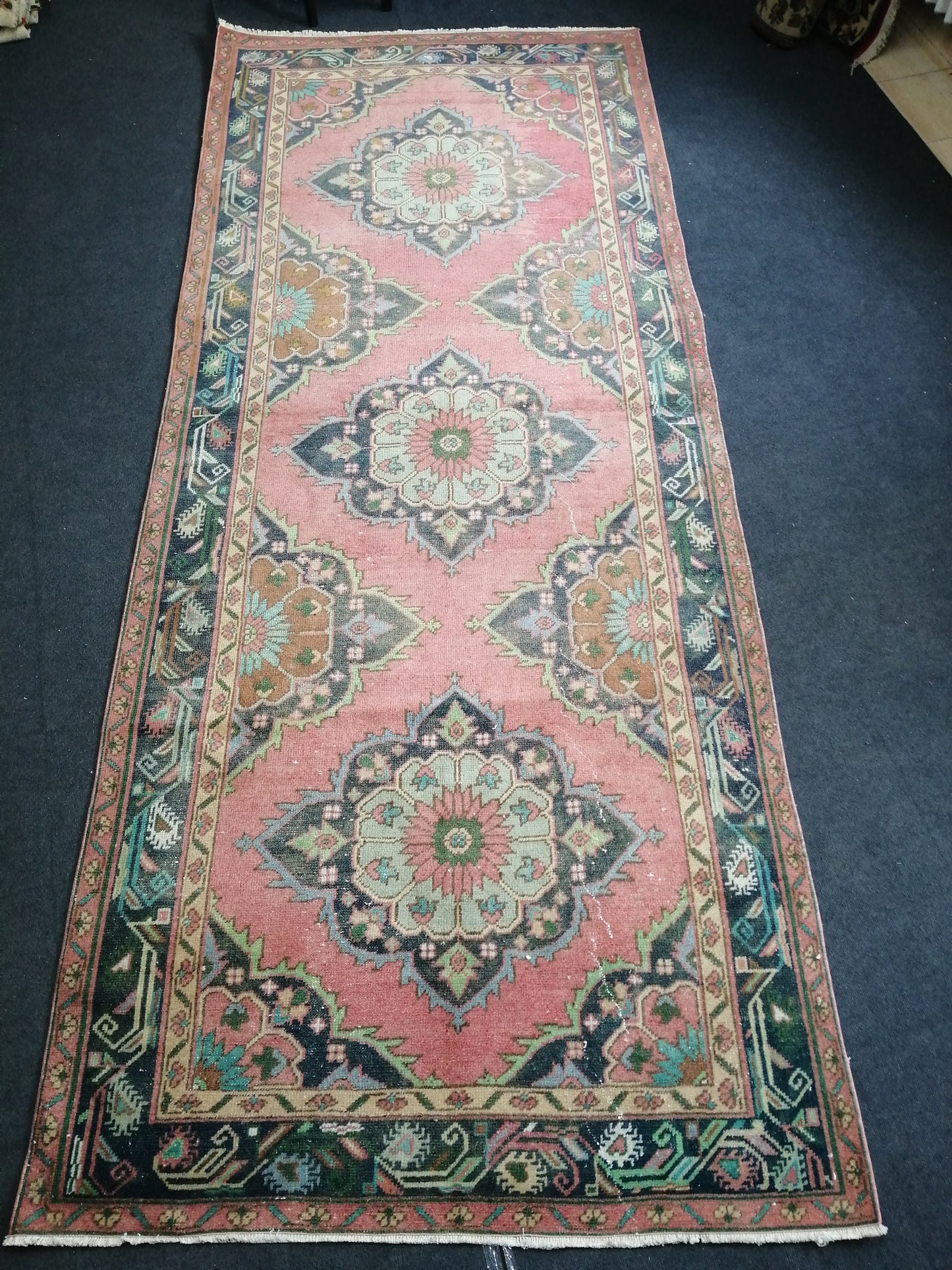 11.6 x 4.7 Oushak Runner Rug Turkish Runner Rug Vintage Runner Rug Hallway Runner Rug Kitchen Runner Rug Wool Runner Rug Wool Oushak Rug