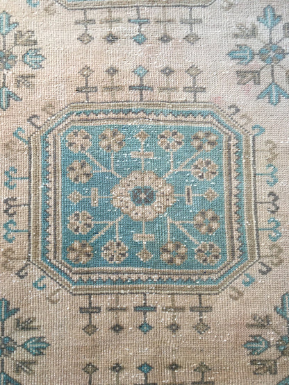 2.5x9 feet handmade long runner rug, wool teal overlong turkish runner, vintage kitchen runner, bathroom floor runner, bohemian wool runner