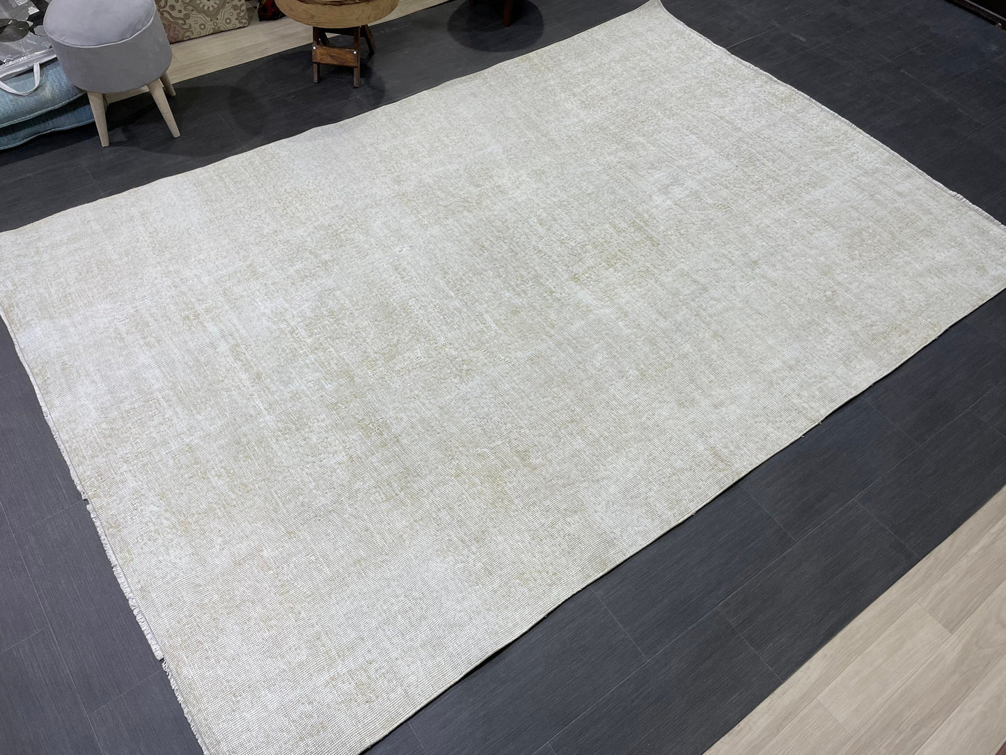 Neutral RUG, TURKISH Rug 6.4 x 9.4, Vintage Rug, Natural Wool Oushak Rug, Handmade Persian Rugs Vintage Plain Rug Neutral Oriental