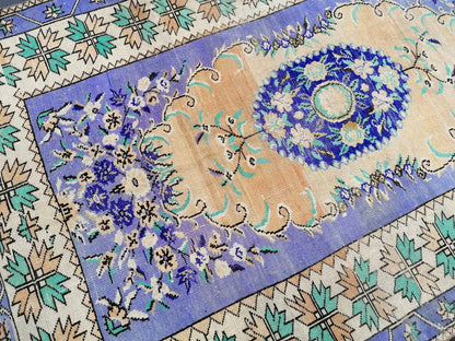 Oushak wool hand made rug, large purple vintage rug 5'7x8'7 turkish rug, green living room rug, vintage  bohemian rug