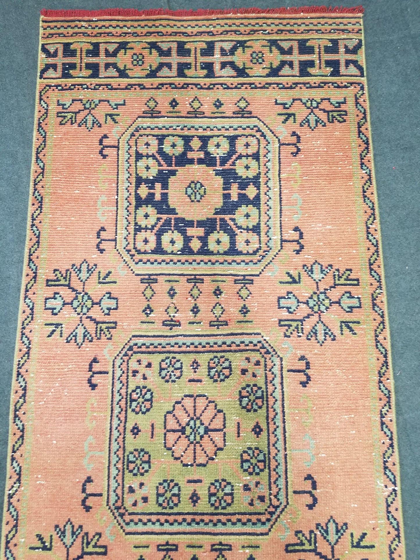Oushak turkish runner rug, vintage rug, vintage oushak runner rug, vintage anatolian rug,unique hand made rug,kitchen runner rug 11'10x3' ft