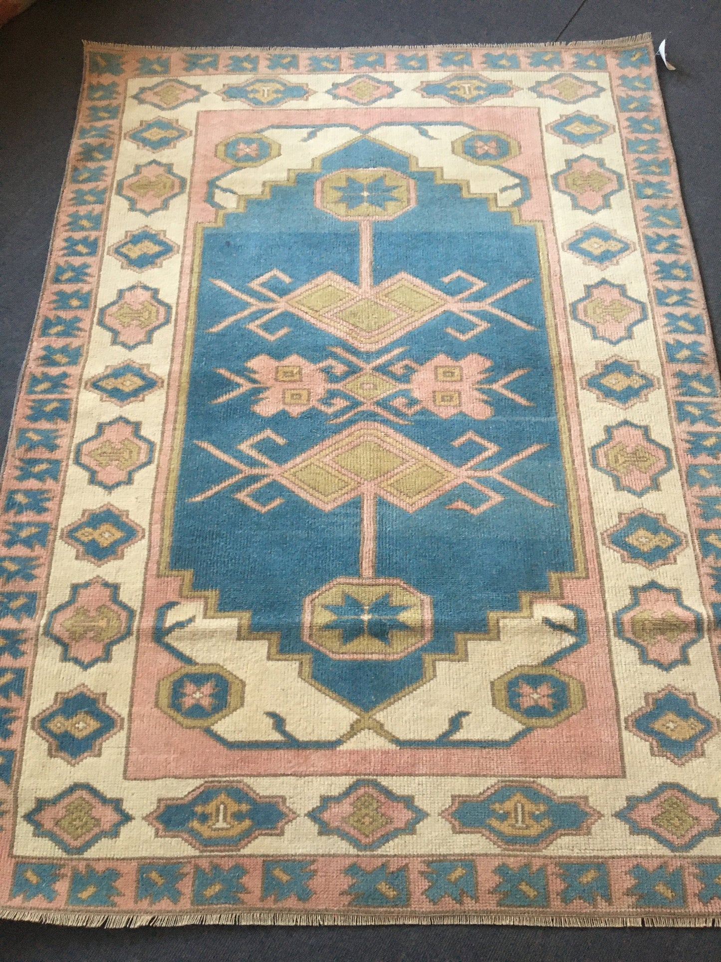 4x6 feet handmade living room area rug, large bedroom floor rug, turkish bathroom rug, hallway big rug, blue wool muted rug, bohemian rugs