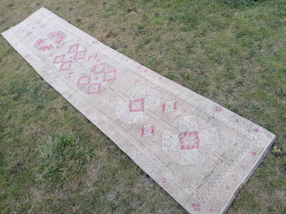 Vintage turkish runner rug 2'7x12'8 hallway runner rug, vintage runner rug turkish hand made wool rug, kitchen rug, hallway runner rug,