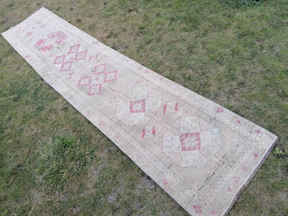 Vintage turkish runner rug 2'7x12'8 hallway runner rug, vintage runner rug turkish hand made wool rug, kitchen rug, hallway runner rug,