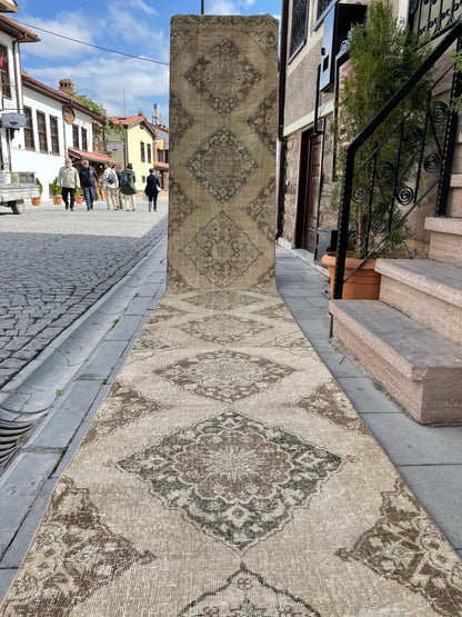 Vintage Stairs Runner Rug 2.8 x 24 Extra Long Wool TURKISH Runner Rug Handmade Runner VINTAGE Runner Hand Knotted Runner Distressed runner