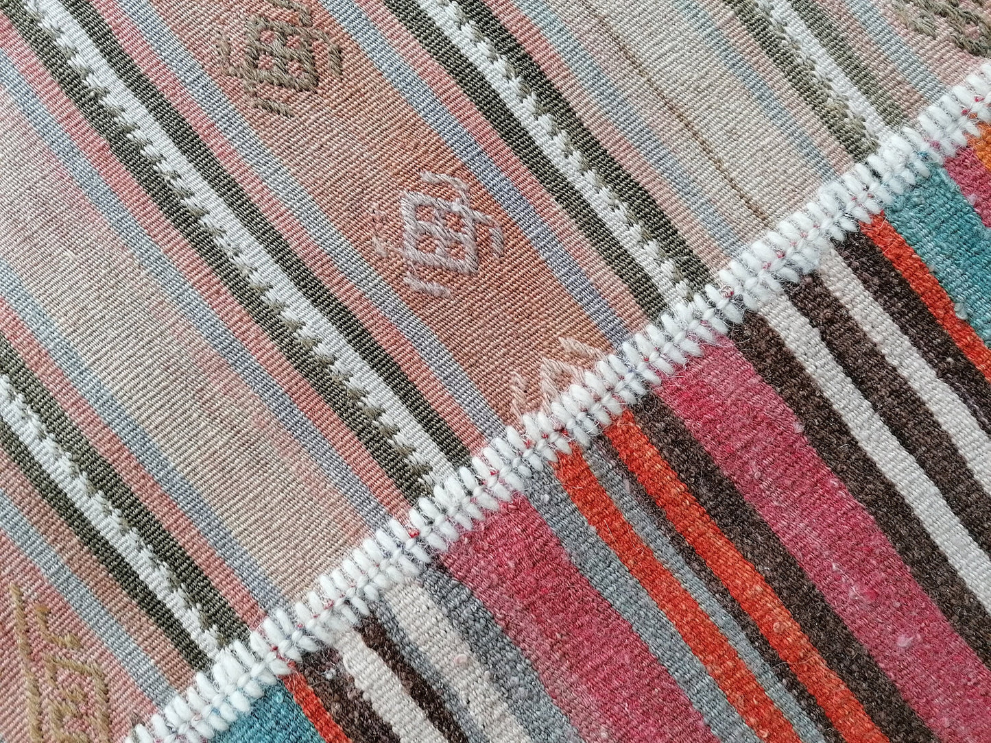 6.9 x 9.4 feet Flatwoven with embroidery rug turkish handmade rugs vintage rugs oushak rug, wool rug