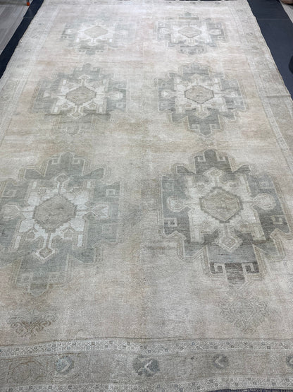 Vintage Rug, Wool TURKISH Rug, Muted Handmade 7.8 x 12.7 Rug, Hand Knotted Rug, Oushak Rug, Vintage Oriental Rug, Muted Persian Rug