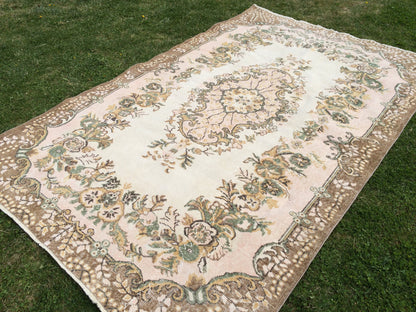 9 x 5.6 Turkish Rug Large Area Rugs Oushak Vintage Rug Oushak Rug Turkish Oushak Rug Soft Pink Rug 6x9 Muted Persian Rug