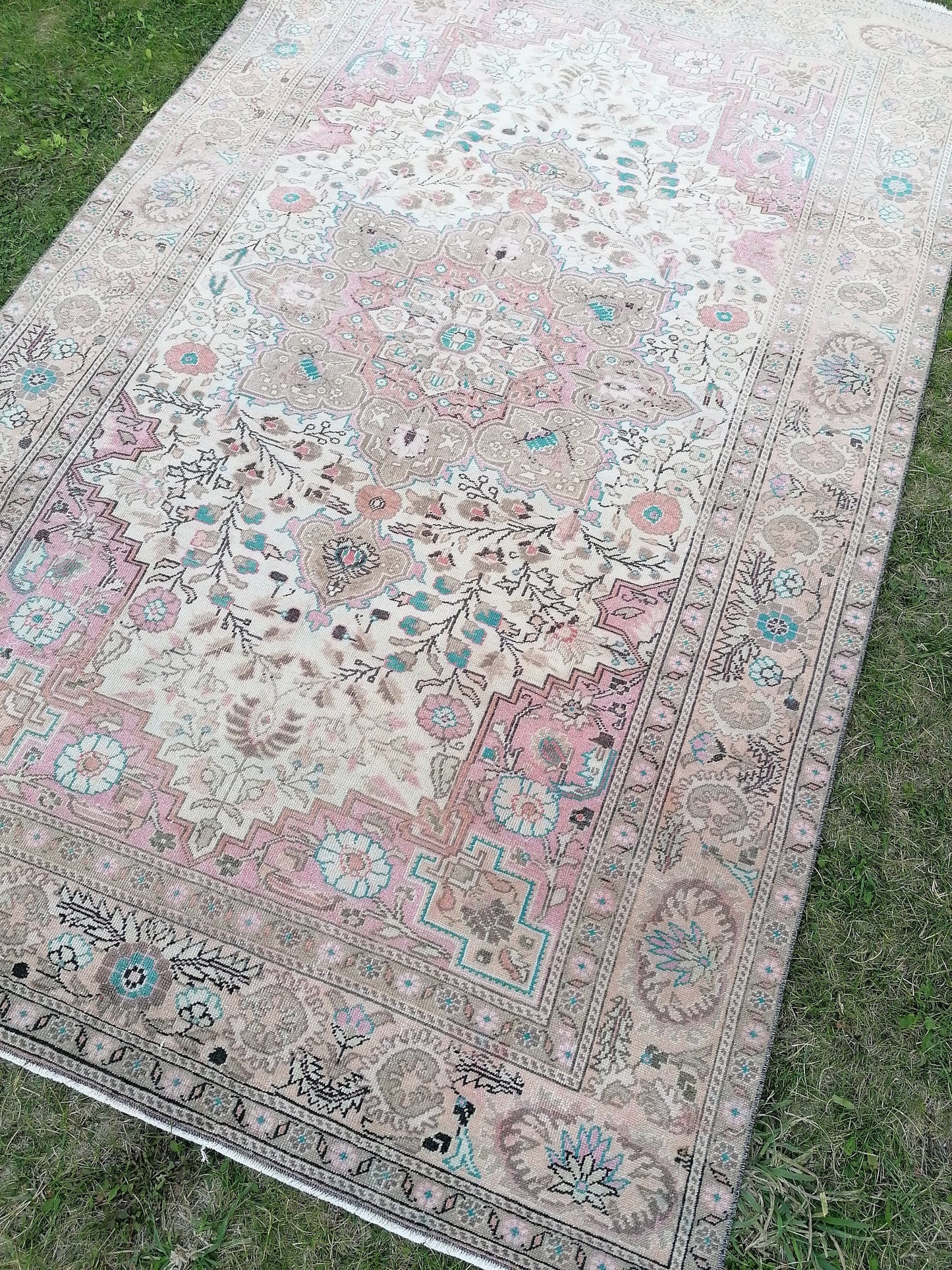 Oushak wool rug, vintage rug 4'7x7'6 kitchen rug, living room rug, handmade wool rugs